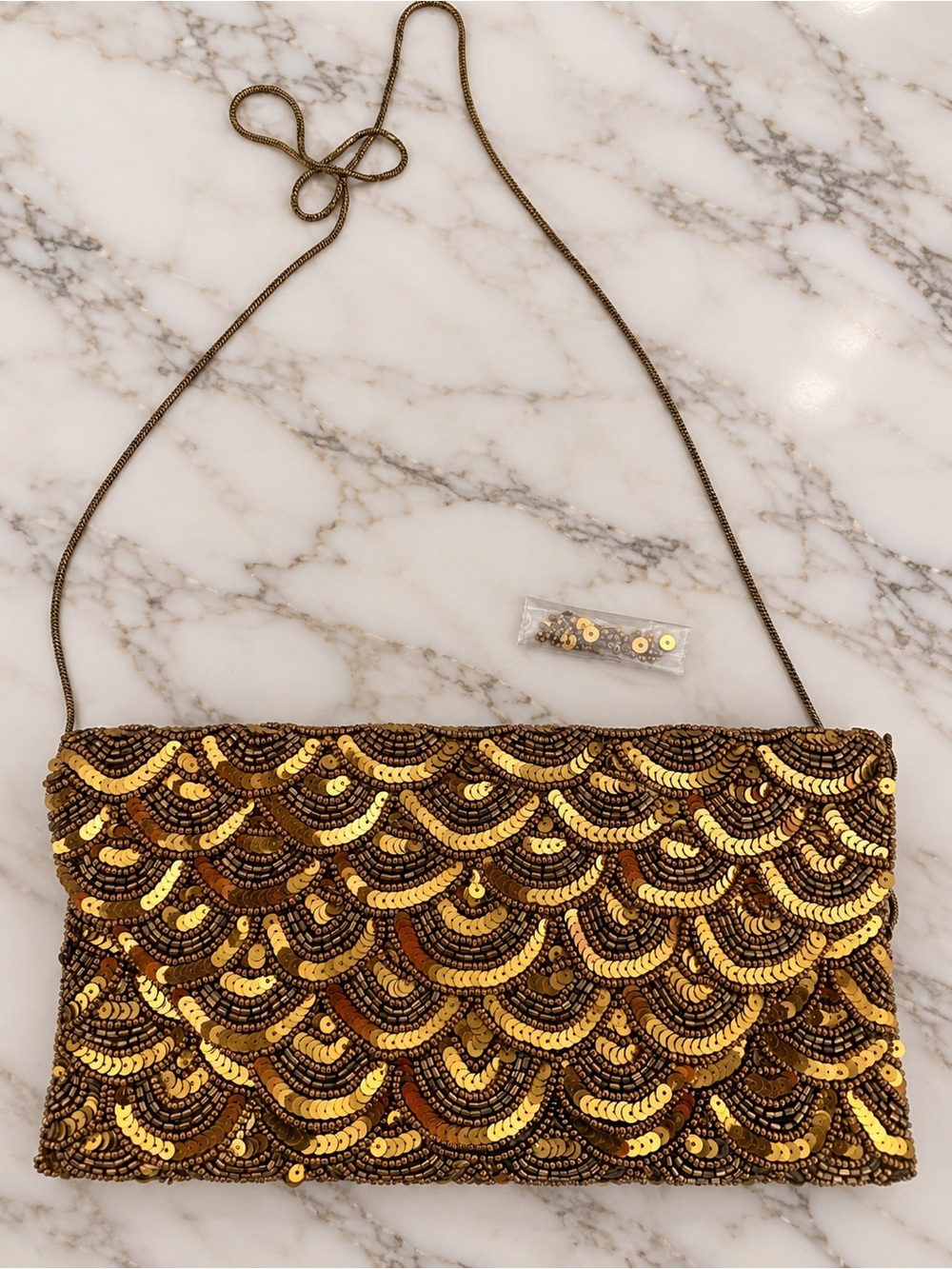 AKIRA Chicago Black Label Scalloped/Scaled Sequined Clutch with Chain Strap